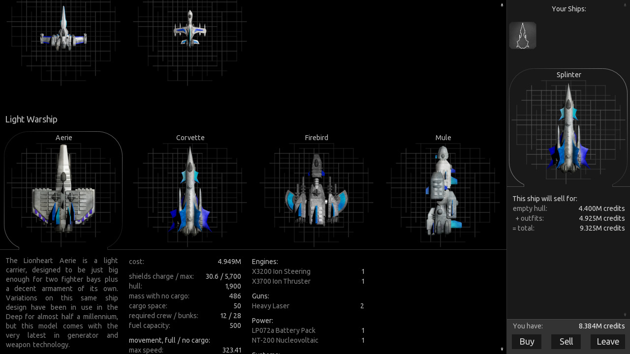 In the shipyard, you can sell your existing ship or buy a new one. If you have multiple ships, the first one in the list will be used as your flagship. There is no limit on how many ships you can own.